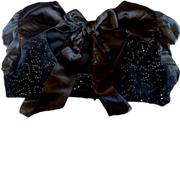 NWT Nanette Nanette Lepore Embroidered Black Velvet Silk Top Back Bow Sz Medium - Picture 14 of 14